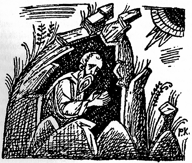 Line drawing of a hermit